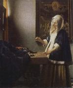 Jan Vermeer woman holding a balance oil